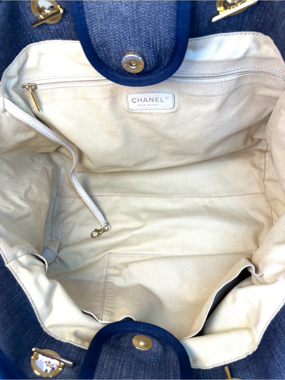 CHANEL Deauville Dark Denim & Navy Leather MM Tote Sticker #17 2012-13 GHW COA - Picture 14 of 17